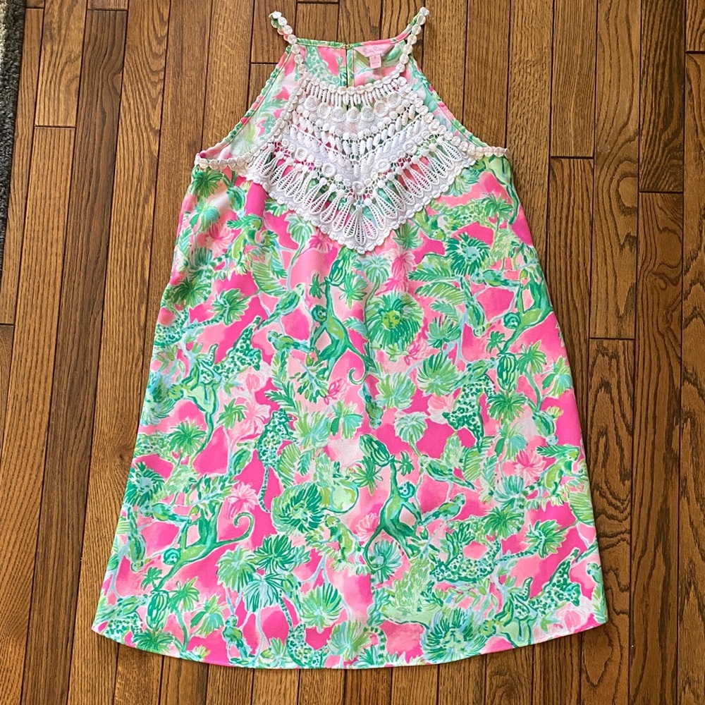 Lilly Pulitzer Pink and Green Dress with White Lace